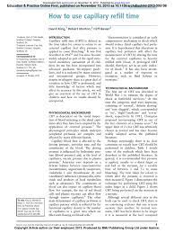 Remove finger rings and nail polish. How To Use Capillary Refill Time David King Robert Morton Cliff Bevan Shock Circulatory Sepsis