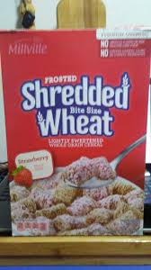 Maybe you would like to learn more about one of these? Strawberry Frosted Shredded Bite Size Wheat Lightly Sweetened Whole Grain Cereal Strawberry Millville