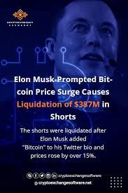 Elon Musk Prompted Bitcoin Price Surge Causes Liquidation Of 387m In Shorts The Shorts Were Liquidated After Elon Mus In 2021 Twitter Bio Bitcoin Price Bitcoin Wallet