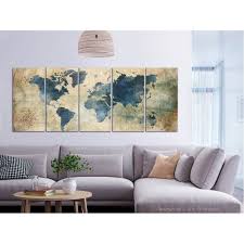 tableau 5 panneaux carte du monde vintage bleu marron tableau et toile decoration murale decoration gifi carte du monde vintage tableau carte du monde carte du monde