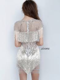 Jovani 11999 Grey Silver Beaded Fringe Cocktail Dress In 2020 Beaded Fringe Dress Embellished Shorts Simple Cocktail Dress