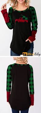 Printed Round Neck Christmas Long Sleeve T Shirt Trendy Tops For Women Girlie Style Trendy Tops