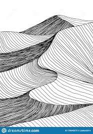 Abstract Desert Sahara Landscape Line Art Hand Drawn Illustration Desert Landscape View Sand Dunes Line Drawing V Line Art Drawings Line Art Design Line Art