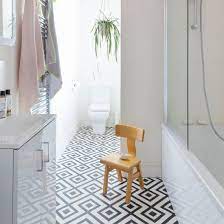 Since water is so prevalent in the bathroom, moisture can quickly ruin the wrong flooring. Modern Monochrome Bathroom With Geometric Vinyl Floor Tiles Ideal Home Bathroom Vinyl Vinyl Flooring Bathroom Vinyl Flooring