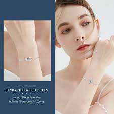 Midir&Etain Angel Wings Cross Bracelet Anklet for Women 925 Sterling Silver  Adjustable Blue Crystal Angel Wings Bracelet Anklet Infinity Heart Pendant  ...