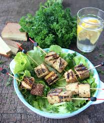 Brochettes De Tofu Fume A La Moutarde A L Ancienne Tofu Fume Tofu Brochette