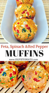 Savory Feta Spinach And Sweet Red Pepper Muffins Recipe Savory Snacks Stuffed Peppers Mediterranean Recipes