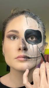 Tutorial for half face skeleton makeup!💀🖤, #skull #skullmakeup  #makeuptutorial #makeup #artist #makeupartist #facepaint #halloween  #halloweenmakeup #tutorial #sfxmakeup #sfx #specialeffects ...