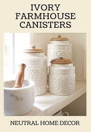 The most common wooden kitchen canisters material is wood. Ivory White Farmhouse Kitchen Canisters Light Wood Lids Multiple Sizes Fast And Easy Neut Farmhouse Canisters Home Decor Accessories Kitchen Design Decor