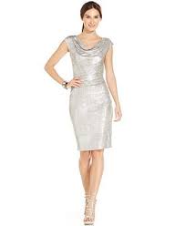 Vince Camuto Metallic Drape Neck Sheath Dress Dresses Women Macy S Womens Dresses Dresses Sheath Dress