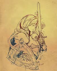 Female Crusader Tattoo Line Art By Diversity On Deviantart Warrior Tattoo Knight Tattoo Female Warrior Tattoo