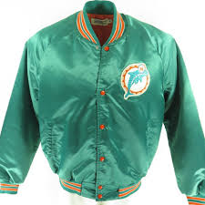 Vintage 80s Miami Dolphins Chalk Line Jacket Mens Xl Shinny Satin Nfl Football The Clothing Vault