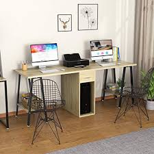 【two person computer desk with file cabinet】share the same workspace or work side by side with your partner, this desk with adjustable 87'' extra long desktop is the perfect choice for you to use. 10 Best Two Person Home Office Desks Homeluf Com