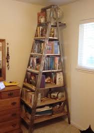 Exciting Ladder Bookcase For Home Furniture Ideas Rustic Wood High Ladder Bookcase With Dresser And Cream Wall For Home Diy Furniture Projects Decor Diy Decor