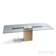 Contemporary Glass And Chromed Steel Dining Table On Marble Pedestal Base Current Price 275 Steel Dining Table Glass Dining Table Dining Table