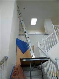 Sadly, you will need a ladder for this part, but the good news is, we did it with just one ladder instead of that scary scaffolding hack. Somebody Is A Genius Diy Home Improvement Home Diy Paint Stairs Diy
