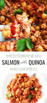 Healthy Mediterranean Salmon With Quinoa And Chickpeas One Pan Beauty Bites Recipe Salmon Dinner Recipes Healthy Salmon Dinner Recipes Healthy Salmon Recipes