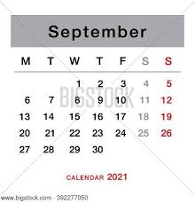Monthly 2021 calendar with holidays. September 2021 Vector Photo Free Trial Bigstock