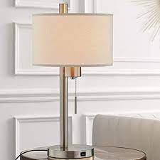 Bedside lamps are often found in pairs for nightstands on either side of the bed. Modern Table Lamp With Hotel Style Usb Charging Port For Bedroom Living Room Bedside Nightstand Home Office 23 H Brushed Steel Finish With Linen Shade Amazon Com