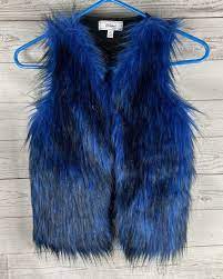 D'signed Disney Monster Fur Vest Girls Medium 1012 Blue Black Long Silky  Furry | eBay