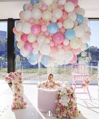 Fab Baby Girl S First Birthday Up Up And Away Diy Balloon Decorations 1st Birthday Girls Birthday Parties