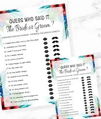 Tropical Guess Who Said It Game Bridal Shower Game Hen Party Etsy Wedding Shower Games Bridal Shower Games Wedding Games