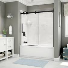 Shower tub combo is a type of bathroom fixture that places a shower head over a bathtub. Gray Tub Shower Combos Bathtubs The Home Depot