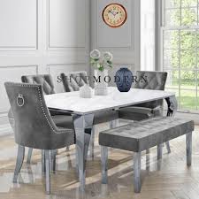 Vonluce 4 piece bench dining set, faux marble dining table set with bench and 2 chairs, kitchen & dining room dinette set for 4m, compact kitchen table padded dining bench and set of 2 chairs, black. Laveda 160cm White Grey Marble Dining Table Canterbury Chairs Bench