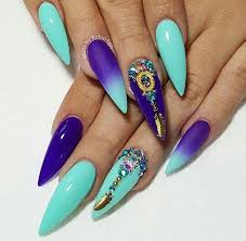 Black And Teal Stiletto Nails Pin On Nails