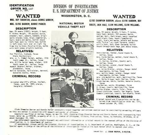Identification Order for Bonnie and Clyde, 1934 — FBI
