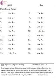 3 Oa A 4 Third Grade Common Core Math Worksheets Multiplication Division 3 Oa4 Third Grade Common Core Math Common Core Math Common Core Math Worksheets