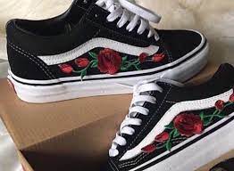 Vans Old Skool Low With Rose Patches Canvas Shoes Sock Shoes Sneakers
