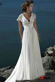 Urban Refined Seductive V Neck Empire Waist Beach Wedding Dress With Short Chiffon Sleeves Acc Online Wedding Dress Chiffon Wedding Dress Beach Wedding Dresses