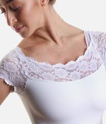 Ladies Lace Detail Cap Sleeve Leotard, White