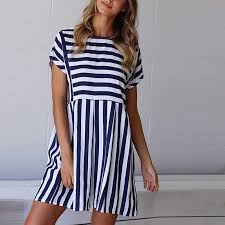 Black And White Vertical Striped Dress Outfit Use Code Sunidress To Get More 15 Off All Dresses Blue And White Striped Dress Vertical Striped M Blue Dress Casual Round Neck Casual Dress Boho Beach Dress