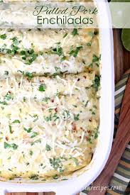 Pulled Pork Enchiladas With Creamy Green Chile Sauce Recipe Pulled Pork Enchiladas Pork Dinner Pork Enchiladas
