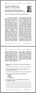 hubert harrison on the u s civil war dbq worksheet student handouts