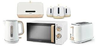 White Toaster Jug Kettle Microwave Bread Bin And Canisters Tower Scandi Wood Set 269 99 Picclick Uk