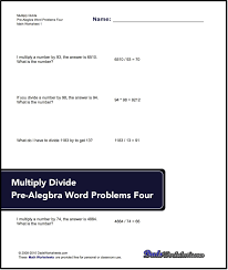 Multiply And Divide Pre Algebra Word Problems Multiply Divide Math Worksheets Freeresources Pre Algebr Word Problems Math Worksheets Translations Math