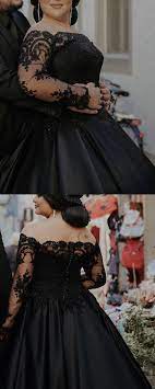 Black Wedding Dress Plus Size Ball Gown Lace Long Sleeves Prom Dress Cr 8426 Black Lace Wedding Dress Black Ball Gown Black Wedding Dresses