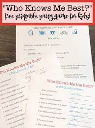 Who Knows Me Best A Fun Free Printable Party Game For Kids Birthday Party Games For Kids Kids Party Games Party Printables Free