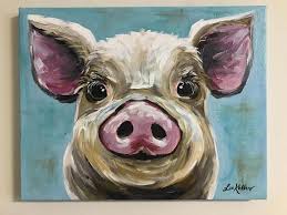 Canvas Pig Art Print From Original Canvas Painting Colorful Etsy Pig Painting Farm Animal Paintings Original Canvas Painting