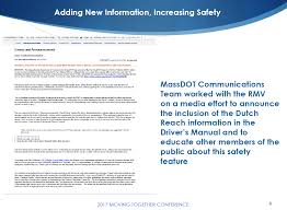 Ma Dot Press Release Dutch Reach In Drivers Manual Road