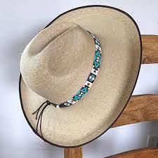 Hat Band Hatbands For Men And Women Leather Straps Cowboy Beaded Bands White Blue Turquoise Gold Handmade In Guatemala 7 8 Inches X 21 Inches At Amazon Men S Clothing Store