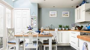 white kitchen cabinets blue walls