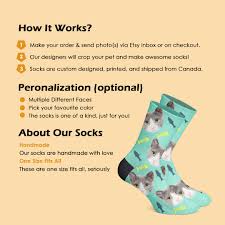 Customize your own sock with 2 images of cat faces! Custom Cat Socks With Fish Canada Dads Printing