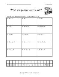 Types of problems includes 2, 3 and 4 terms with addition, subtraction, multiplication, and division. Evaluating Algebraic Expressions Worksheet Bundle By Funsheets4math