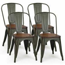 Inconnu tolix tarnished metal & wood seat stacking chair. Costway Tolix Style Gun Metal Dining Side Chair Wood Seat Stackable Bistro Cafe New Set Of 4 Hw58611gu The Home Depot