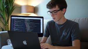 Image of a person coding on a laptop.