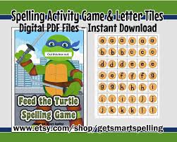 Printable Feed The Turtle Spelling Game Spelling Words Etsy Spelling Games Spelling Words Teaching Spelling